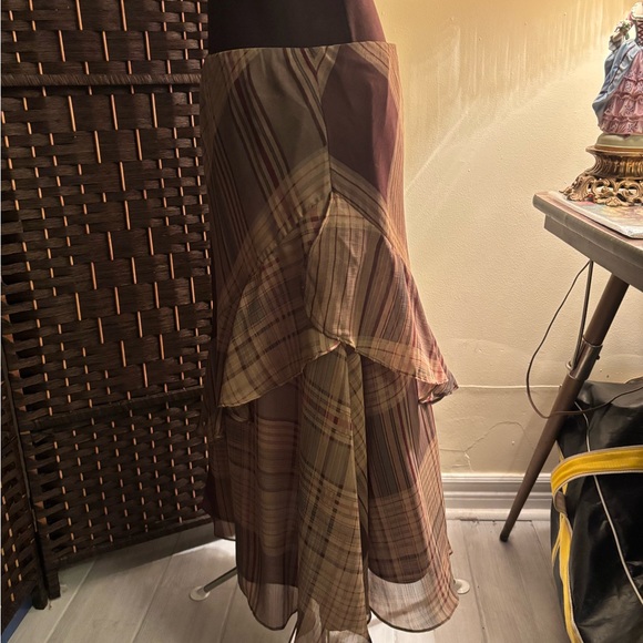 Jessica Asymmetrical Plaid Skirt in Brown and Cream - Picture 2 of 5